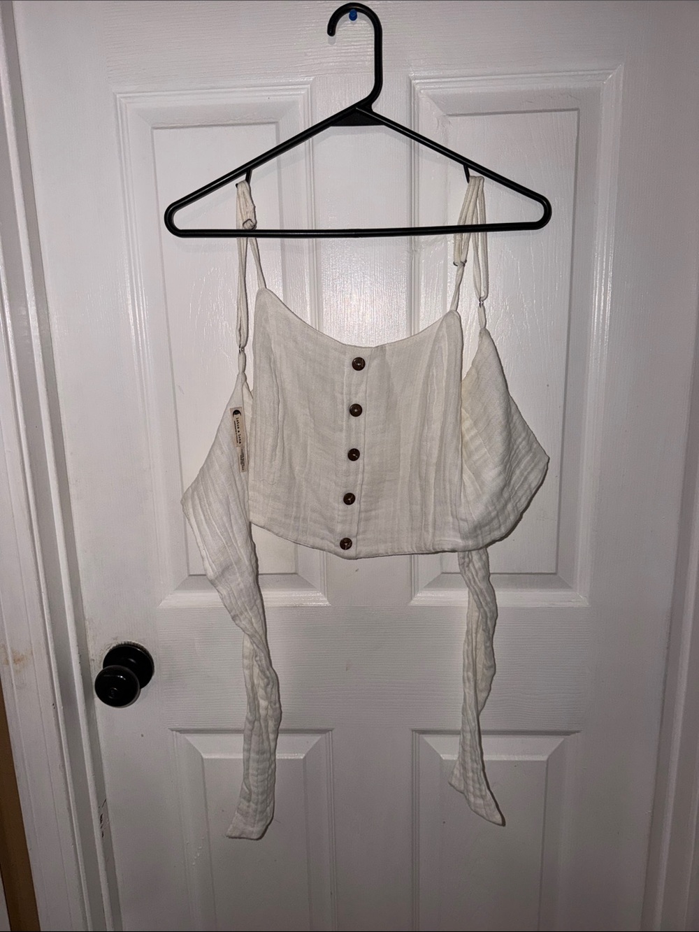 Women’s Cream Button-Front Tie-Back Crop Top with Adjustable Straps